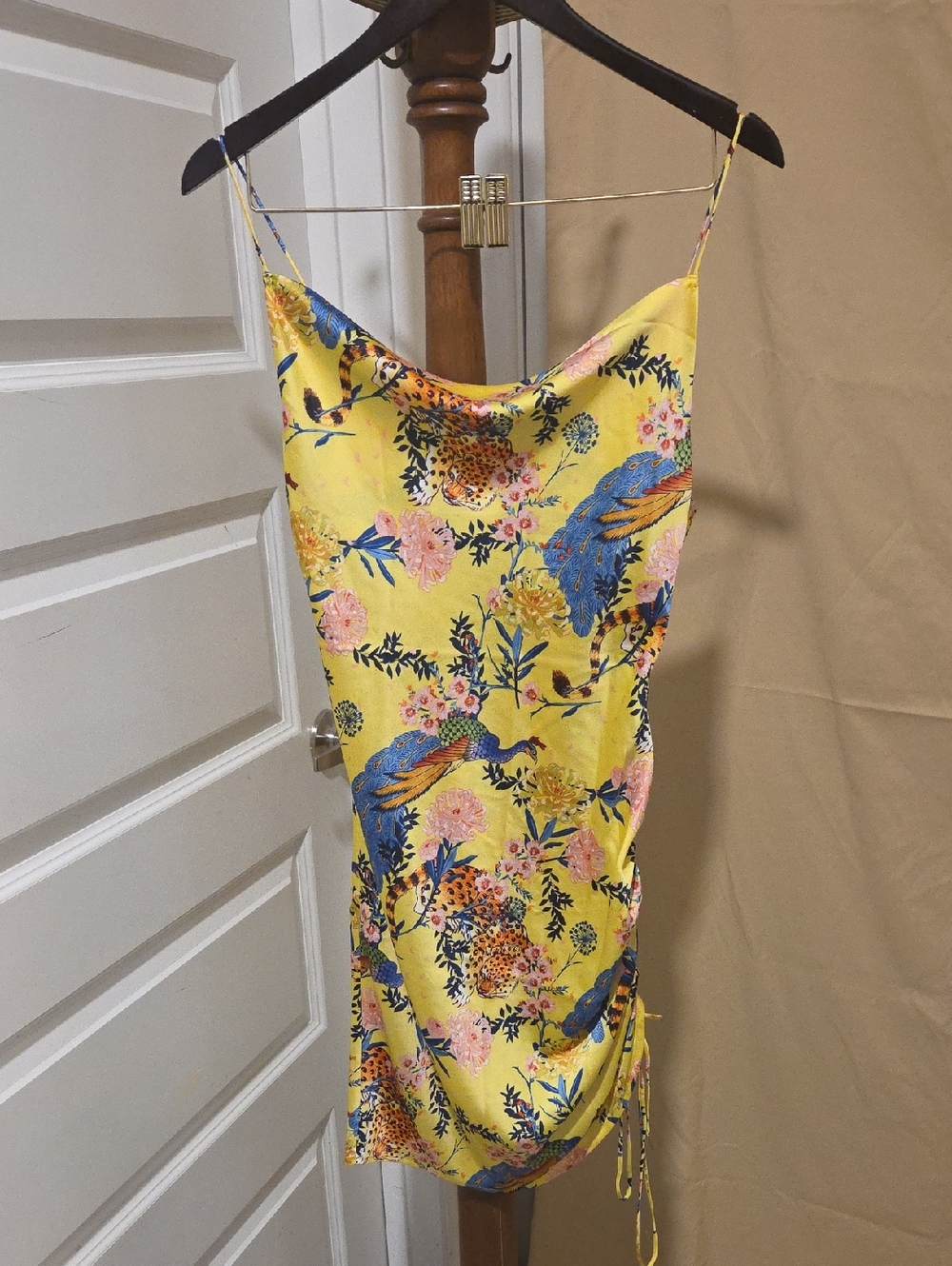 Forever 21 Yellow Floral Slip Dress with Blue Bird Print